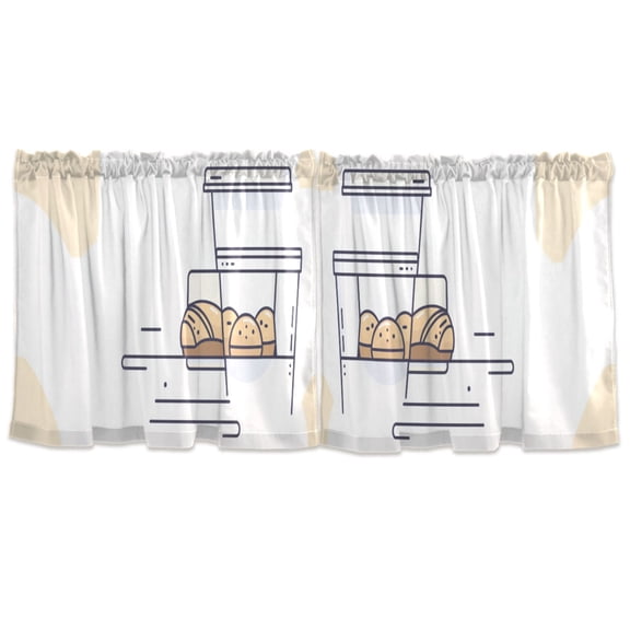 Minimalist Bread Pattern Tier Curtains for Kitchen 57x36 Inch Semi Sheer Light Filtering Half Window Curtains 2 Panels