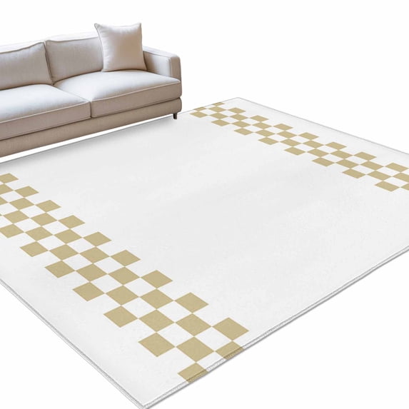 Minimalist Brown Area Rugs 5x7ft Buffalo Check Plaid Farmhouse Farm Theme Washable Rug, Non Slip Indoor Carpet Absorbent Floor Mat for Living Room Bedroom Dining Room