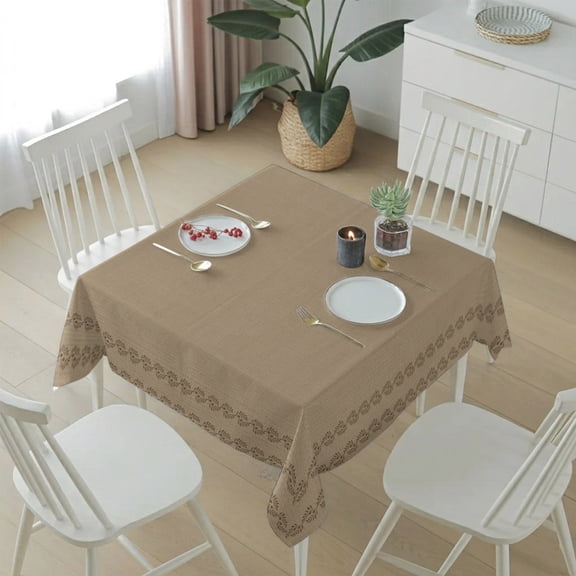 Minimalist Brown Background Table Cloth 54x54in, Waterproof Square Tablecloth Wipeable Tablecloths Retro Linen Style Table Covers for Dining Tables Party Indoor Outdoor