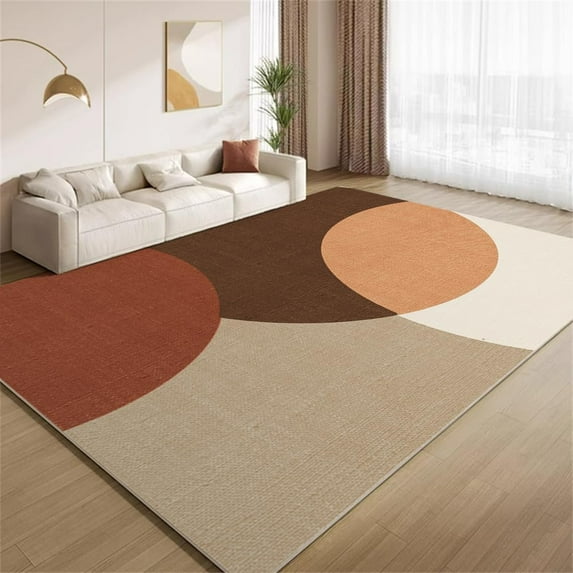 Minimalist Brown Boho Rug 4x6 Area Rugs Vintage Burnt Orange Rugs Ultra Soft Washable Carpet with Non Slip Backing for Living Room Bedroom Gameroom Study Office Home Decor Mat