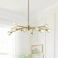 thumbnail image 1 of Minimalist Brushed Gold Pendant Light, Modern 12-Light Crystal Chandelier for Living Room Bedroom Dining Room Kitchen, 1 of 7