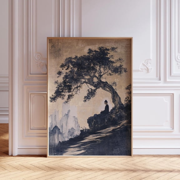 Minimalist Buddha Wall Art Buddha Print Gautama Buddha Poster Zen Bodhi Tree Art Vintage Spiritual Print Yoga Studio Art Print, Unframed Poster Size 24x36