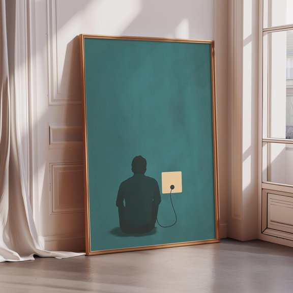 Minimalist Burnout Modern Phone Charging Concept Tech Office Home Workspace Poster , Poster Print Only