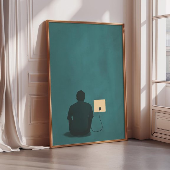 Minimalist Burnout Modern Phone Charging Concept Tech Office Home Workspace Poster Unframed Paper Print