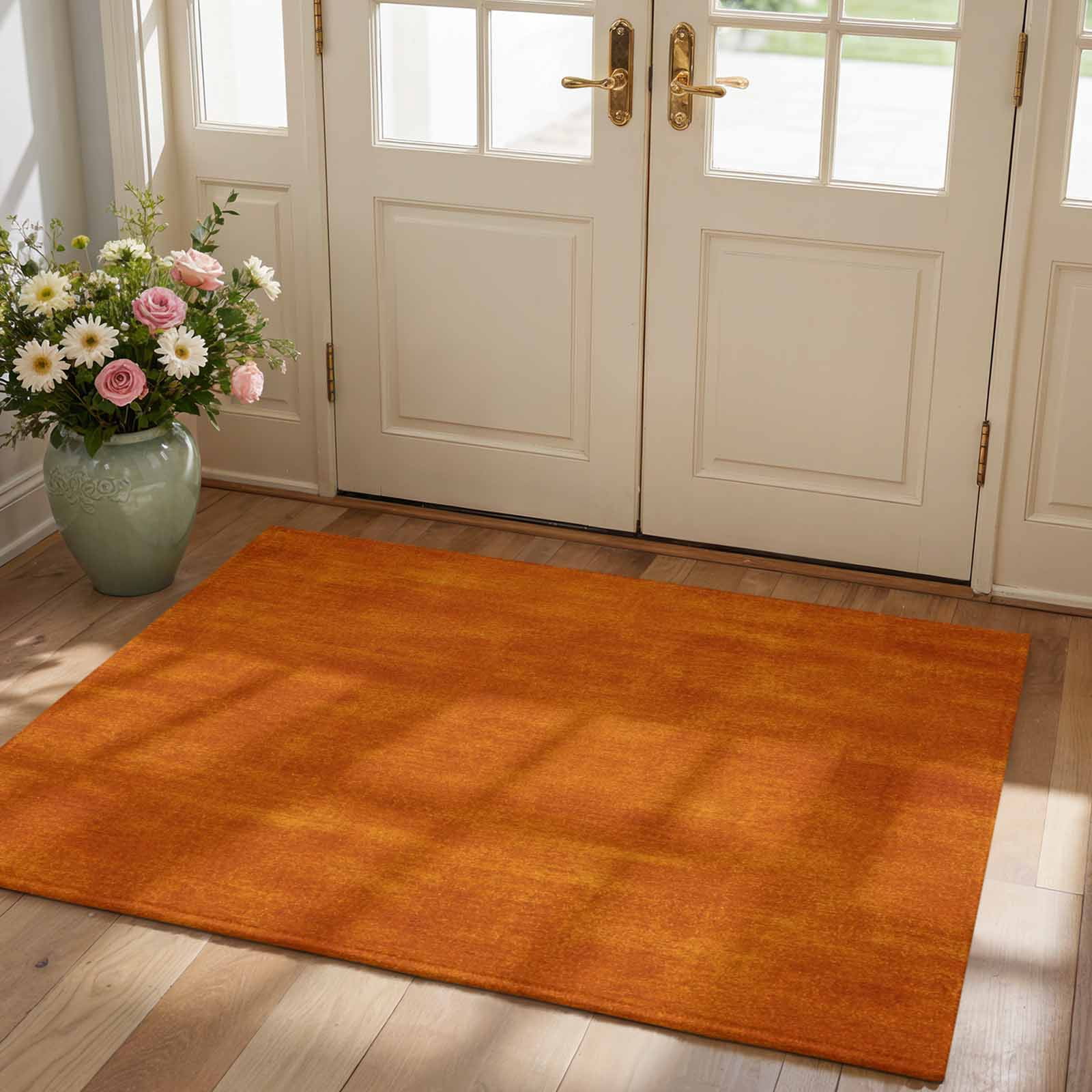 Rectangle Rugs For Kitchen Minimalist Burnt Orange Area Rug 2'x3', Non-Slip Washable Rectangle ...