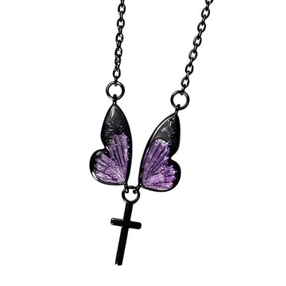 Minimalist Butterfly And Crosses Chain Necklace Alloy Jewelry Gift For Her