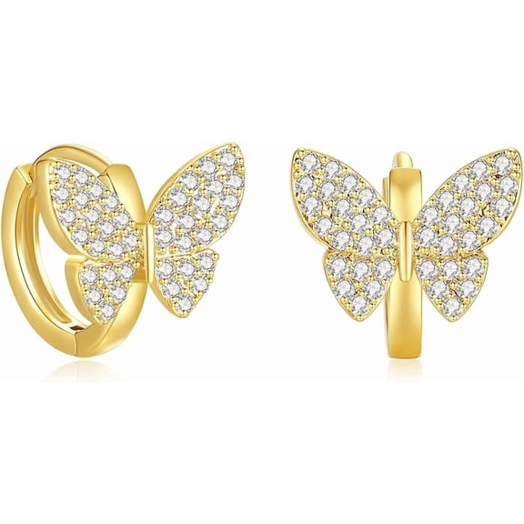 Minimalist CZ Butterfly Huggie Hoop Earrings for Women Silver Gold-Toned Rhinestone Hoops Charm Earring Cute Animal Jewelryfor Christmas Holiday Wedding