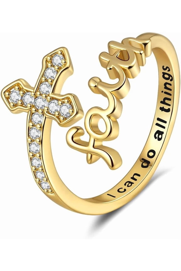 Minimalist CZ Cross Faith Open Band Rings for Women Silver Gold-Toned Adjustable Stacking Sword Cubic Zirconia Wrap Finger Rings Expandable Comfort Fit Simple Crystal Halloween Jewelry
