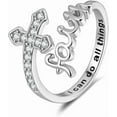 thumbnail image 1 of Minimalist CZ Cross Faith Open Band Rings for Women Silver Gold-Toned Adjustable Stacking Sword Cubic Zirconia Wrap Finger Rings Expandable Comfort Fit Simple Crystal Halloween Jewelry, 1 of 11