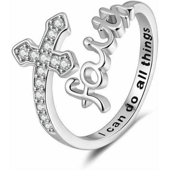 Minimalist CZ Cross Faith Open Band Rings for Women Silver Gold-Toned Adjustable Stacking Sword Cubic Zirconia Wrap Finger Rings Expandable Comfort Fit Simple Crystal Halloween Jewelry