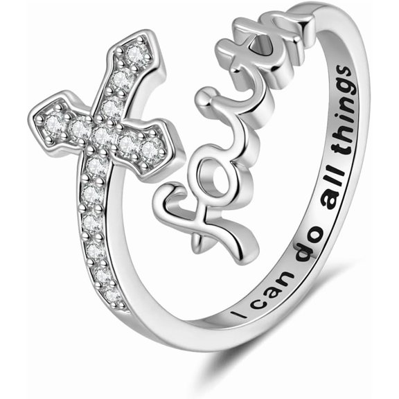 Minimalist CZ Cross Faith Open Band Rings for Women Silver Gold-Toned Adjustable Stacking Sword Cubic Zirconia Wrap Finger Rings Expandable Comfort Fit Simple Crystal Halloween Jewelry