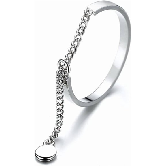 Minimalist CZ Star Disc Promise Ring for Women Silver Plated Starles Link Chain Tassel Charms Dangle Drop Open Wrap Finger Rings Adjustable Comfort Fit Fashion Wedding Holiday Jewelry