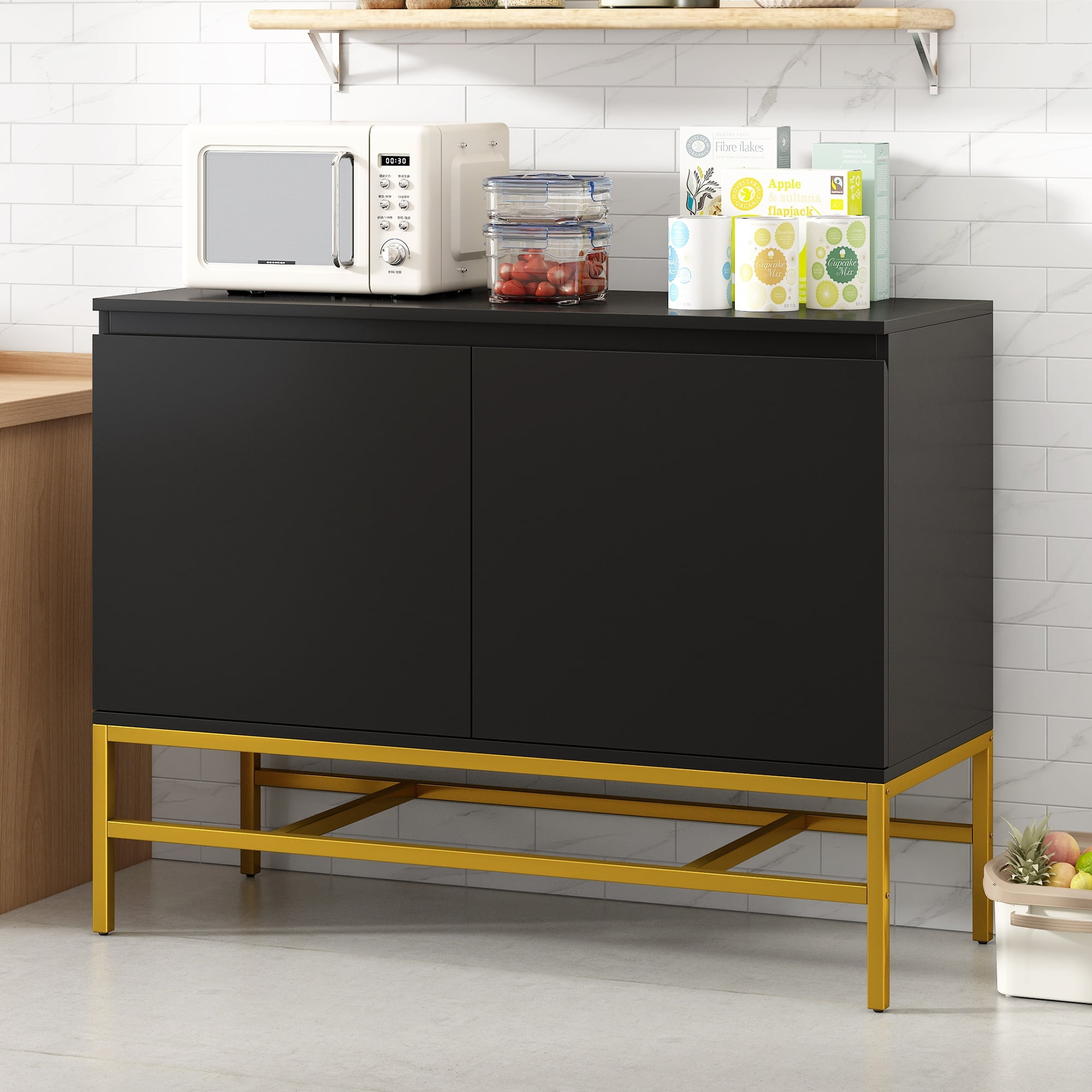 Black and Gold Minimalist Particle Board Sideboard