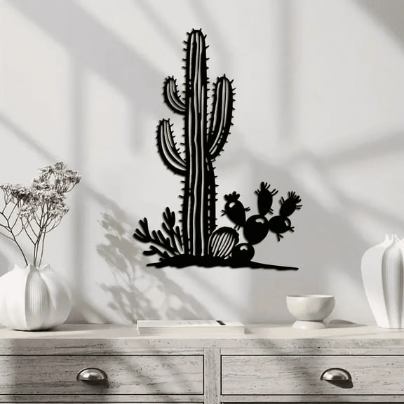 Minimalist Cactus Metal Wall Art, Desert-Themed Home & Patio Decor