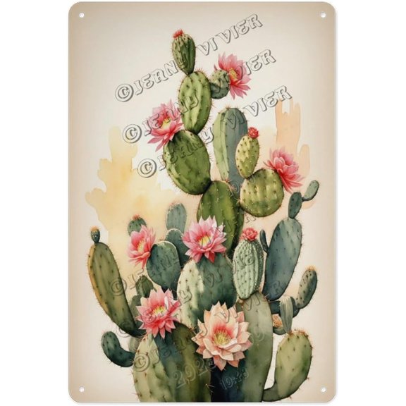 Minimalist Cactus Metal Wall Sign Boho Desert Plant Art for Bedroom, Entryway, or Meditation Corner Neutral Tones Tin Sign Gift for Plant Moms 8x12 Inch