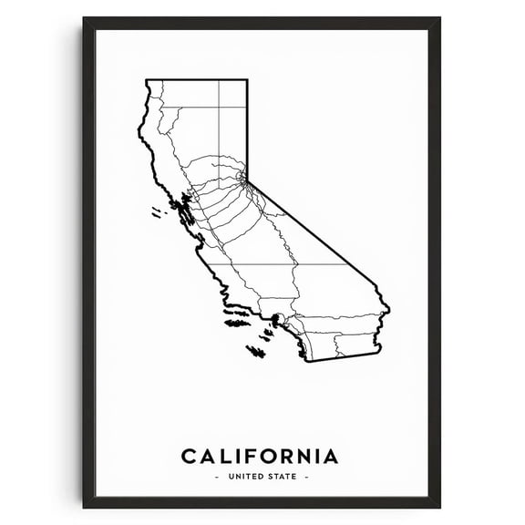 Minimalist California Map, Black & White Line Art, Modern Wall Decor for Home or Office, Unframed Canvas 8x10in