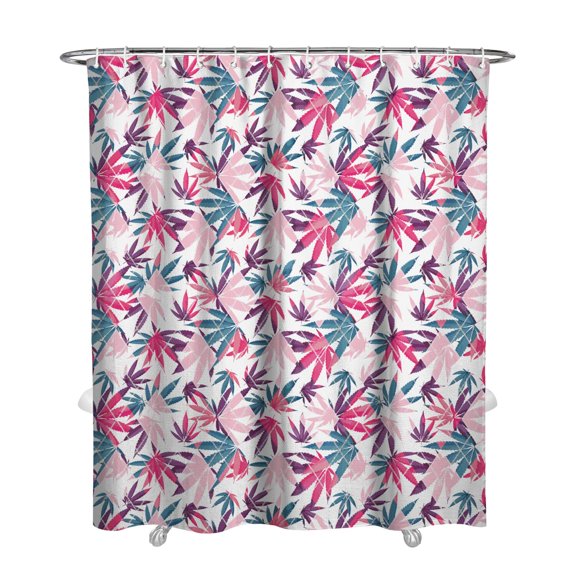 Minimalist Cannabis Leaf Shower Curtain, Modern Marijuana Aesthetic with Trippy Neon Glow, Waterproof Fabric with Hooks, Machine Washable, for Home or Small Hotel Bathroom Decor