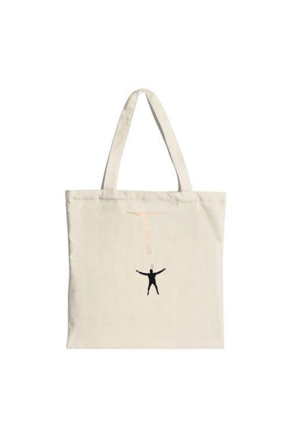 Minimalist Canvas Tote Bag featuring a silhouette of a person reaching upwards connected by a of light Perfect for shopping and travel
