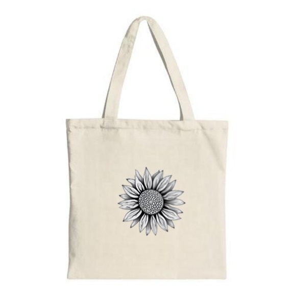 Minimalist Canvas Tote Bag with Elegant Black - White Sunflower Illustration Perfect for Shopping Travel and Parties