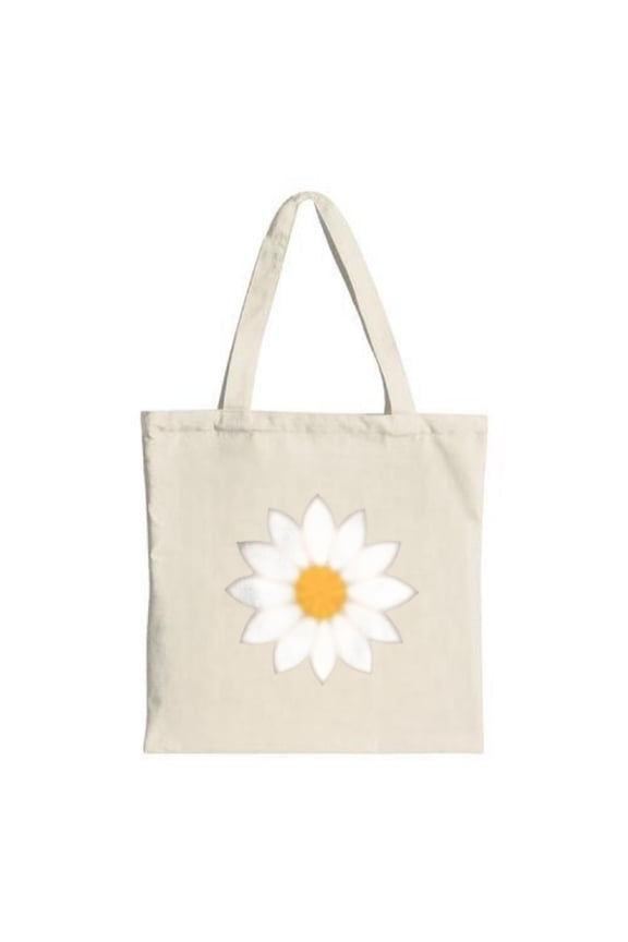 Minimalist Canvas Tote Bag with Two Handles featuring a single white daisy print perfect for shopping travel and parties