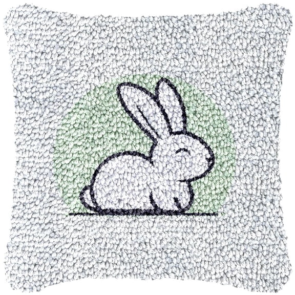 Minimalist Cartoon Bunny Latch Hook Pillow Kits DIY Pillowcase Cushtion Cover Crochet Hooking Pillow Making Kits with Color Pattern Canvas Crochet Hooking Kits Pillow 43x43cm(j75)
