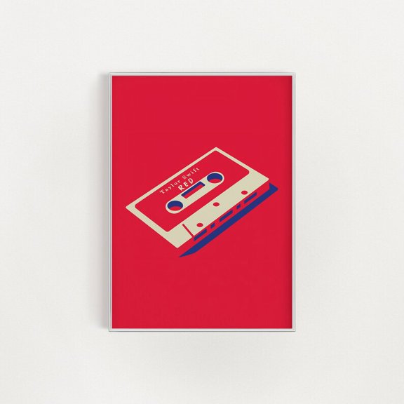 Minimalist Cassette Tape Music Wall Art, Red Retro Cassette Poster