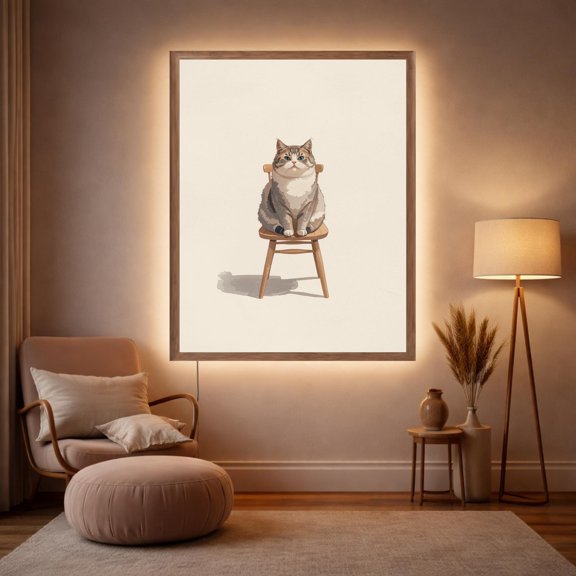 Minimalist Cat Abstract Wall Art, Backlit LED Night Light Poster, Poster Only
