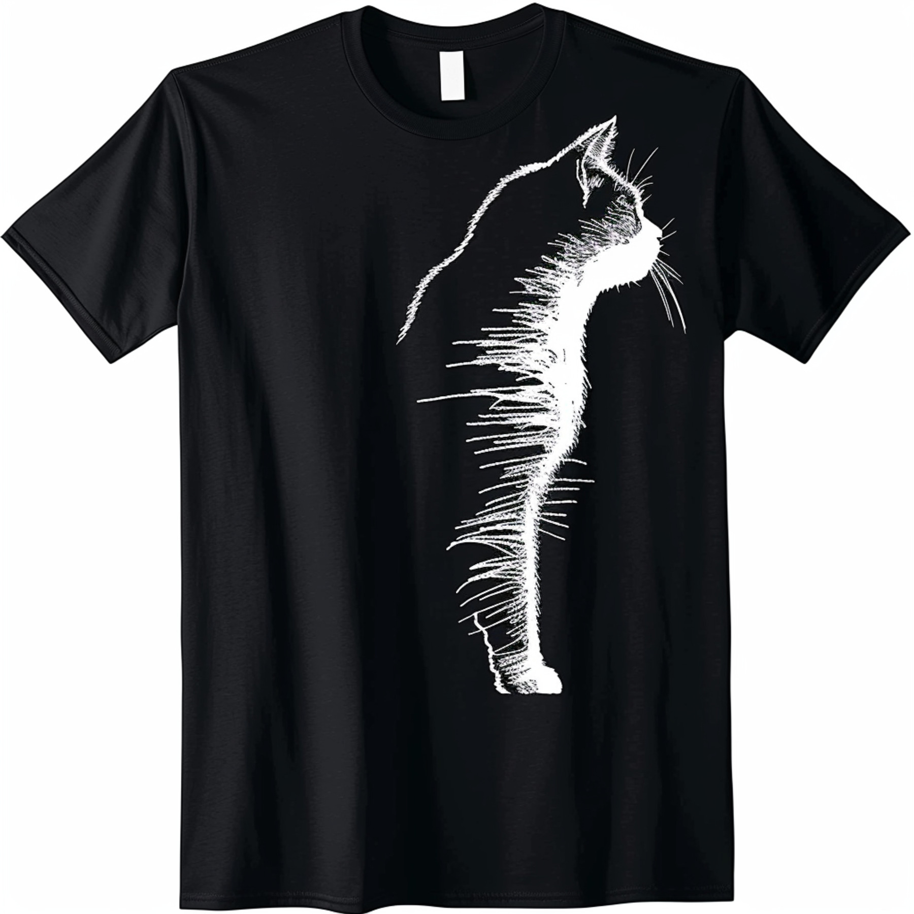 Minimalist Cat Black TShirt with White Outline Vector Style Design ...