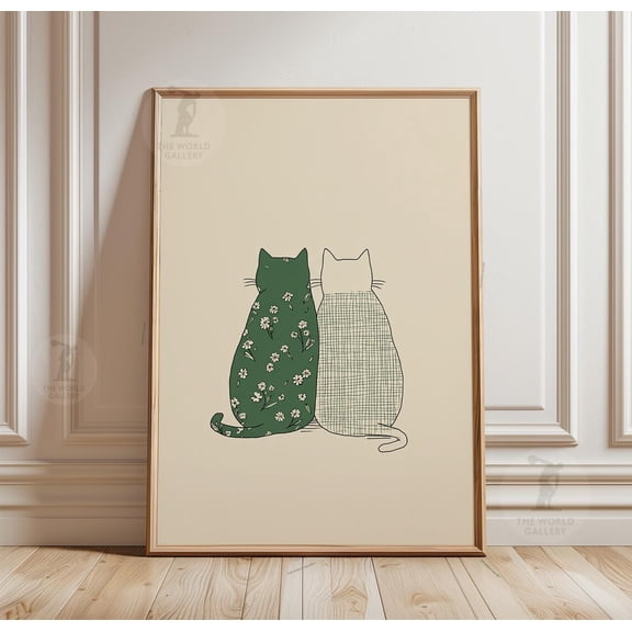 Minimalist Cat Floral Check Back View Poster Unframed Paper Print