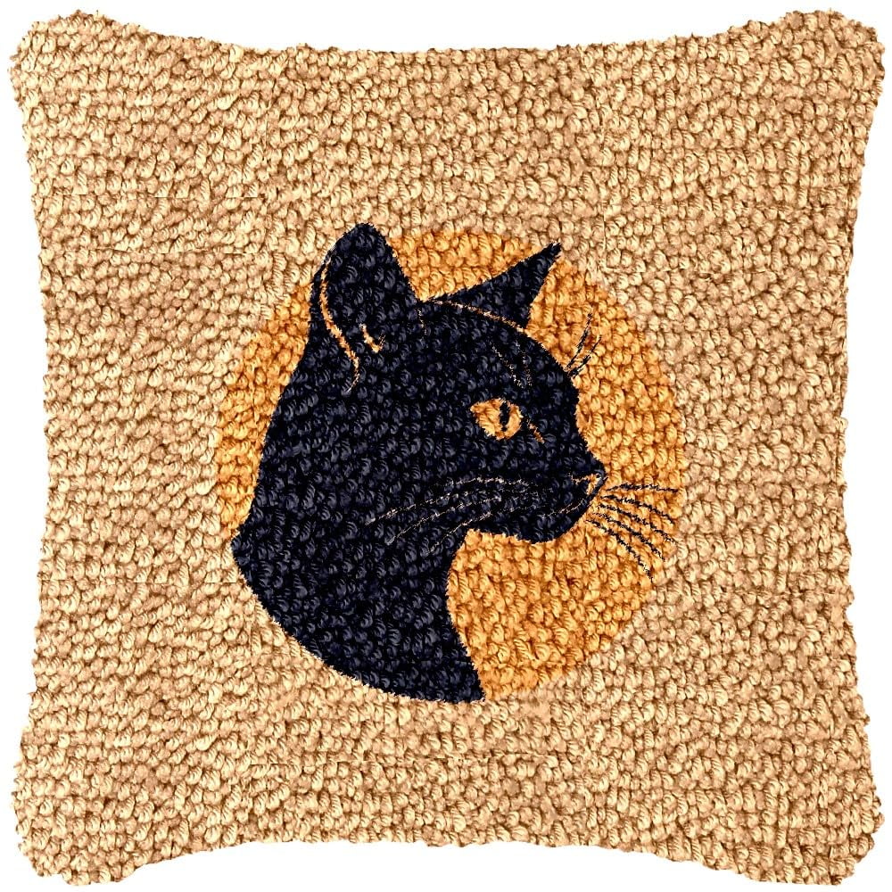 Minimalist Cat Latch Hook Pillow Kits DIY Pillowcase Cushtion Cover Crochet Hooking Pillow Making Kits with Color Pattern Canvas Crochet Hooking Kits Pillow 43x43cm(j43)