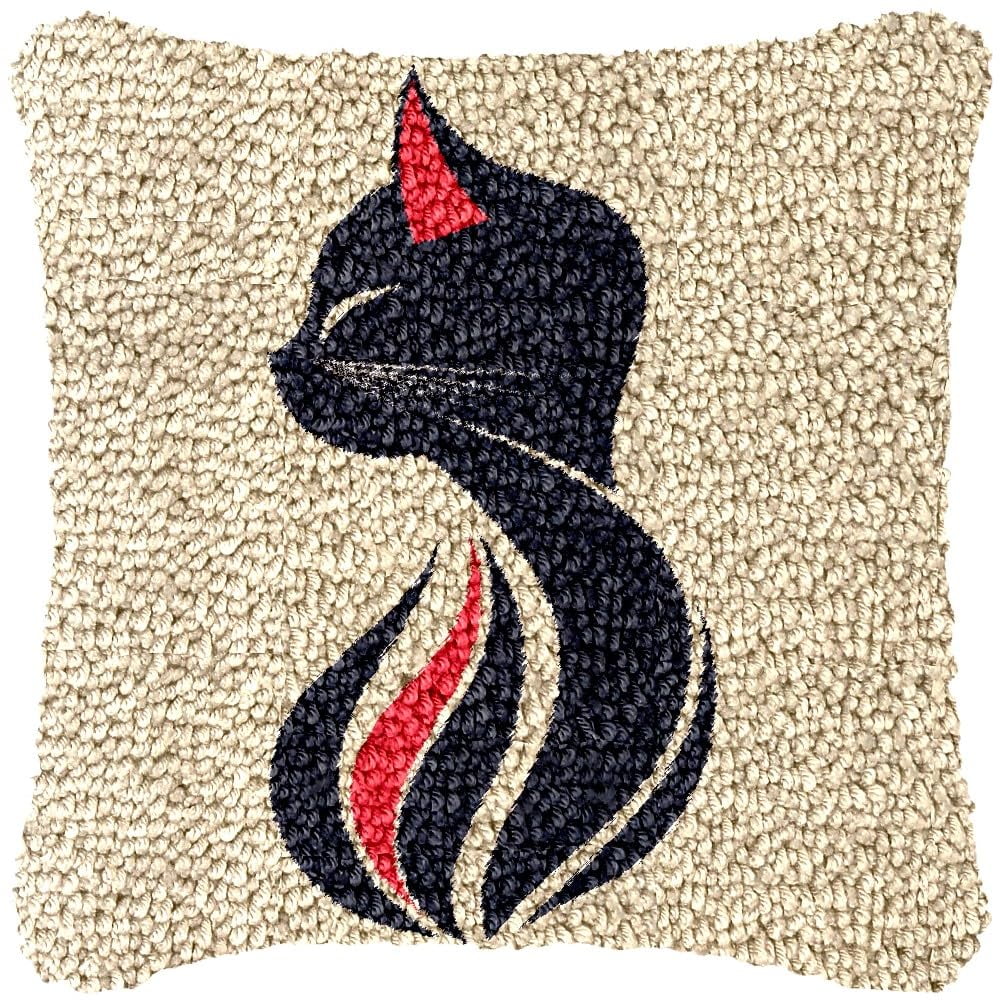 Minimalist Cat Latch Hook Pillow Kits DIY Pillowcase Cushtion Cover Crochet Hooking Pillow Making Kits with Color Pattern Canvas Crochet Hooking Kits Pillow 43x43cm(j37)