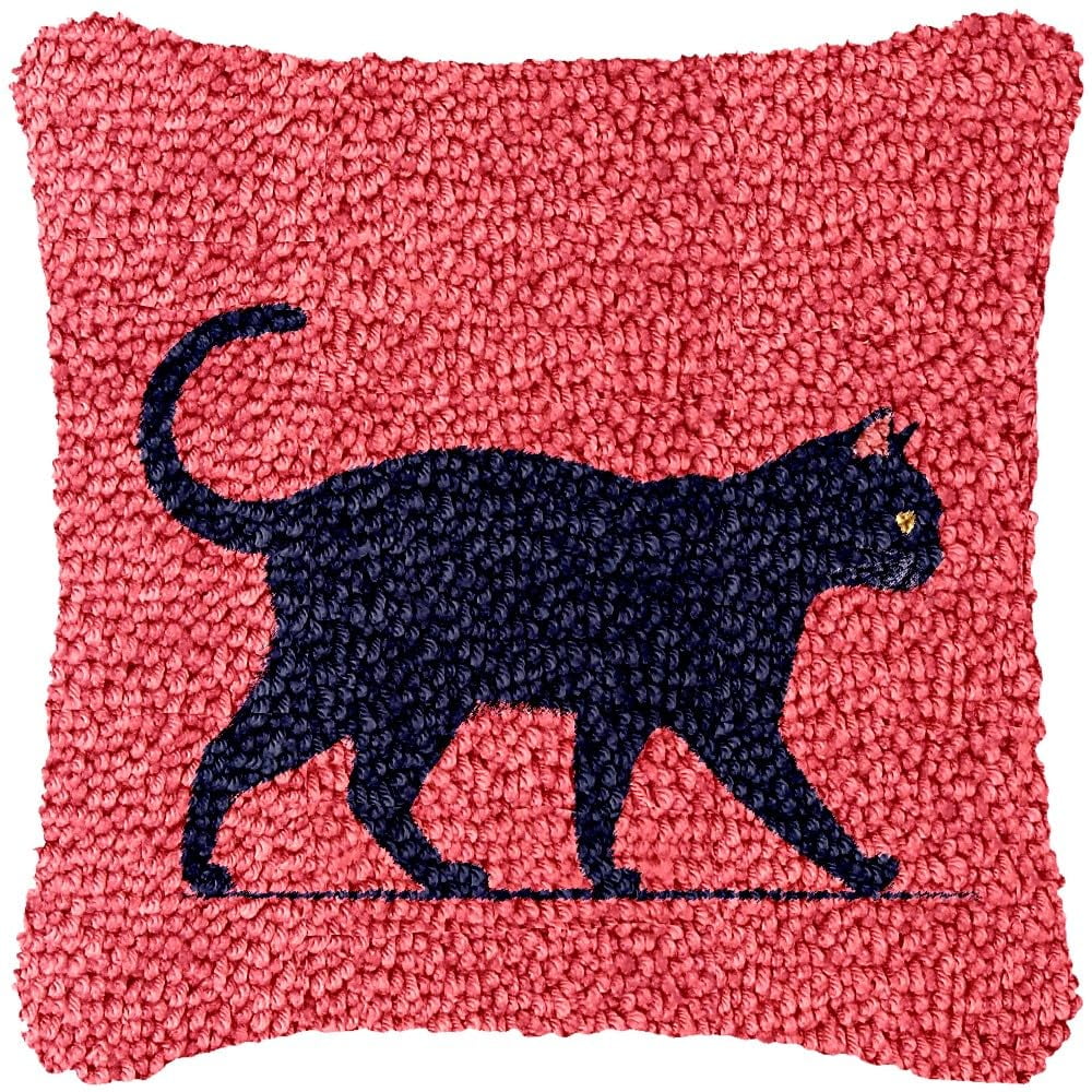 Minimalist Cat Latch Hook Pillow Kits DIY Pillowcase Cushtion Cover Crochet Hooking Pillow Making Kits with Color Pattern Canvas Crochet Hooking Kits Pillow 43x43cm(j40)