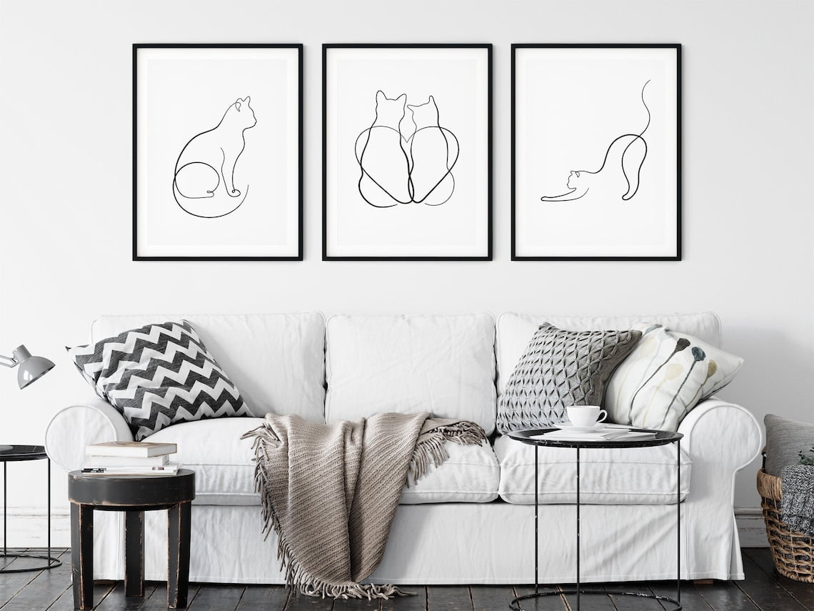 Minimalist Cat Line Art Set Of 2 Prints, Modern Home Decor - Walmart.com