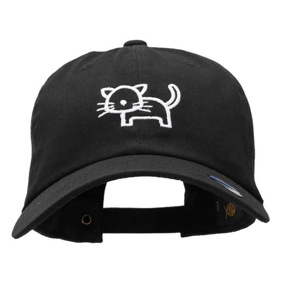 Minimalist Cat Outline Embroidered Unstructured Cotton Cap - Black OSFM