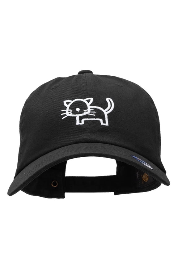 Minimalist Cat Outline Embroidered Unstructured Cotton Cap - Black OSFM