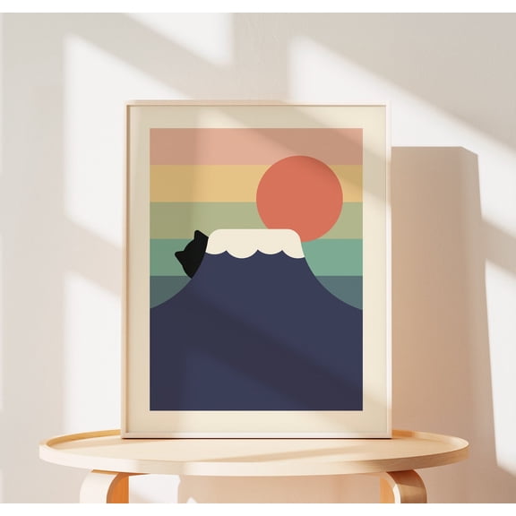 Minimalist Cat Print Of Mount Fuji Poster Of Lovely Cat Mom Gift For Cat Parents Gift Of Cat Wall Art Of Cute Animal Art Wall Art, Modern Wall Decor, 16x24 UNFRAMED