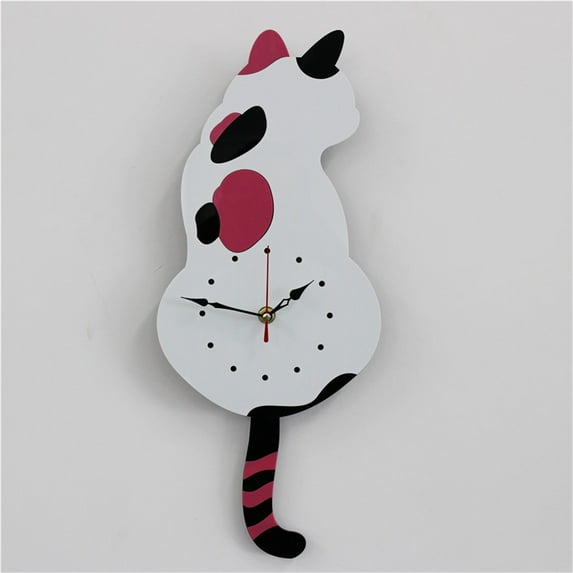 Minimalist Cat Wall Clock with Moving Tail, Silent Quartz Movement, Scandinavian Home Decor for Living Room Bedroom Office