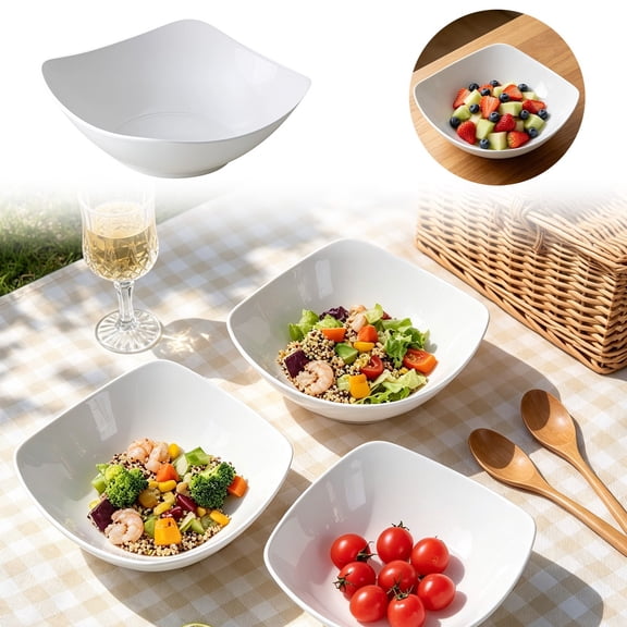 Minimalist Ceramic Square Dinner Plate with Bowls Microwave Safe Tableware Set for Soup and Salad Dishwasher Friendly White