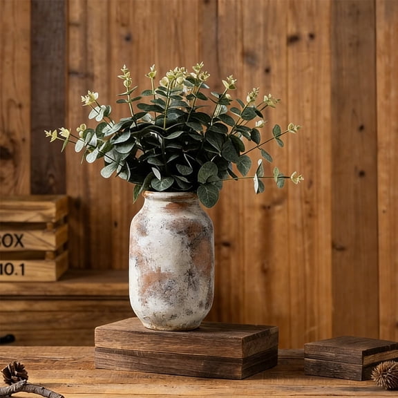 Wabi Sabi Ceramic Vase, Distressed Pottery Centerpiece for Living Room & Entryway - Handmade Home Decor with Faux/Dried Flowers, Earth Tone