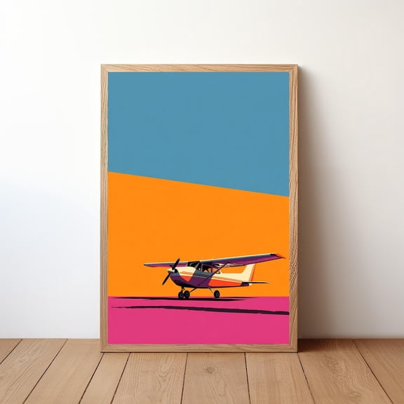 Minimalist Cessna Plane Modern Aviation Small Aircraft in Sky Simple Pilot Decor Clean Flight Illustration Alternative, Unframed Canvas