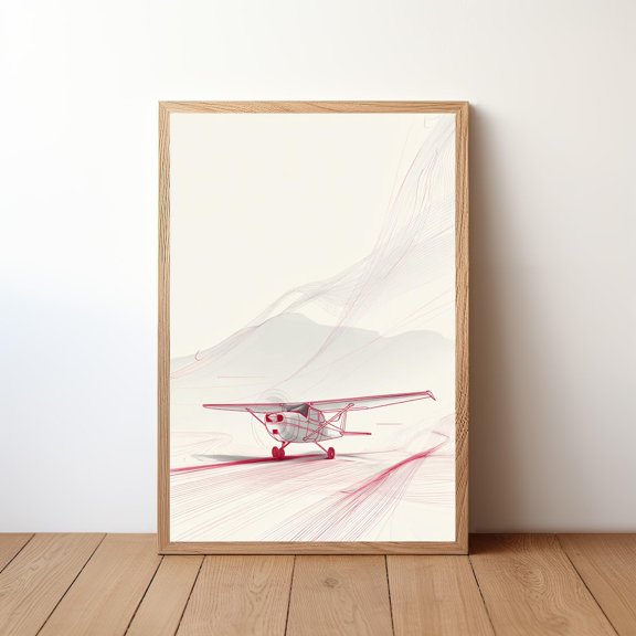 Minimalist Cessna Plane Modern Aviation Small Aircraft in Sky Simple Pilot Decor Clean Flight Illustration Sixth Version, Unframed Poster