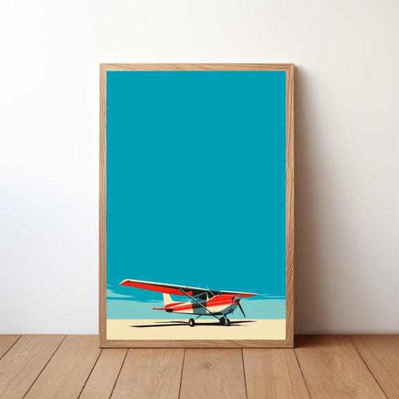 Minimalist Cessna Plane Modern Aviation Wall Art Small Aircraft in Sky Simple Pilot Decor Clean Flight Illustration AVI46, Unframed Poster