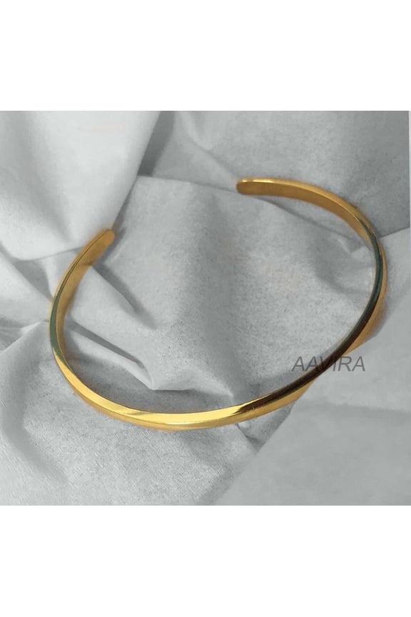 Minimalist Open Cuff Bracelet for Men, 14K Yellow Gold Plated Silver Bangle, Sleek & Adjustable Wrist Cuff, Modern Jewelry Gift
