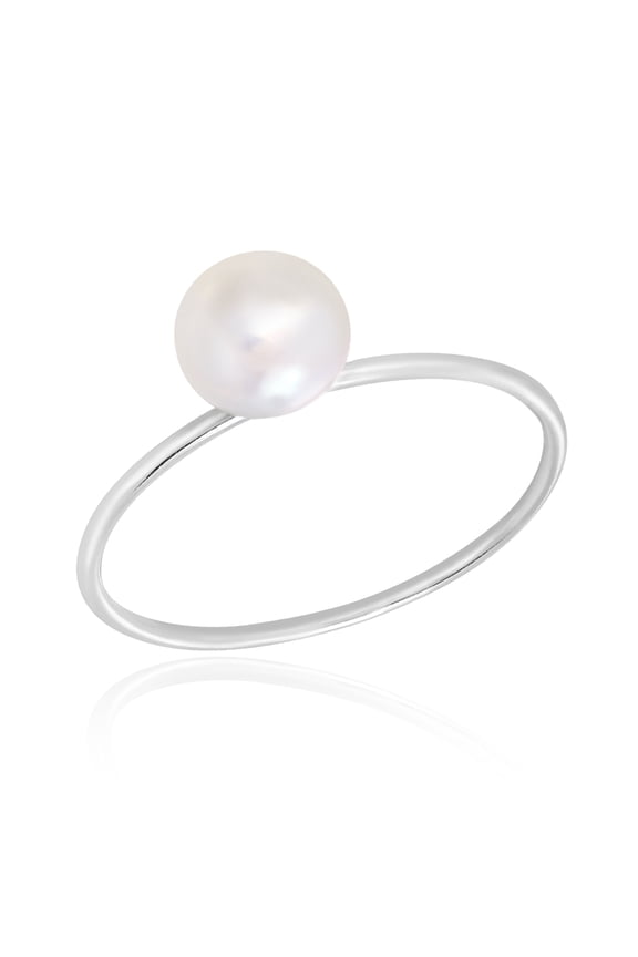 Minimalist Charming White Pearl Solitaire Polished Band Sterling Silver Ring-8