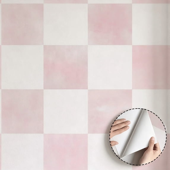 Pink Checkered Wallpaper Aesthetic Modern Peel and Stick Wallpaper Waterproof Wall Decoration for Bedroom Living Room Kitchen Cabinet Drawer Rental Property Removable Paper 17.7 * 118 in
