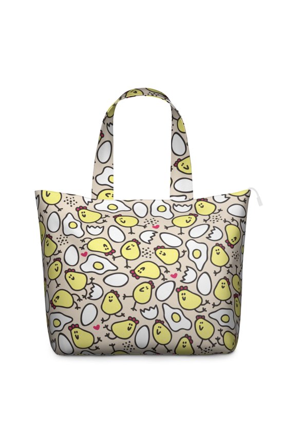 Minimalist Chicken and Egg Print Duffel, Modern Farmhouse Floral Rooster Design Tote for Women, Country Style Weekender Bag
