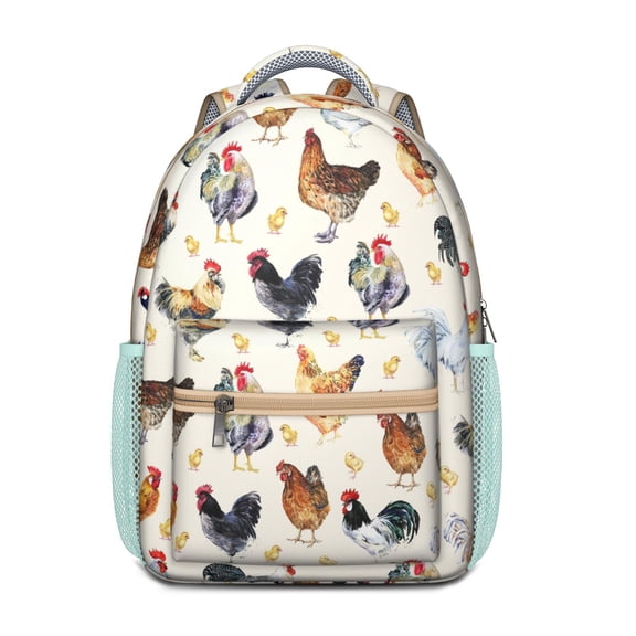 Minimalist Chicken and Geometric Pattern Backpack - Ergonomic Waterproof School Bag for College Students