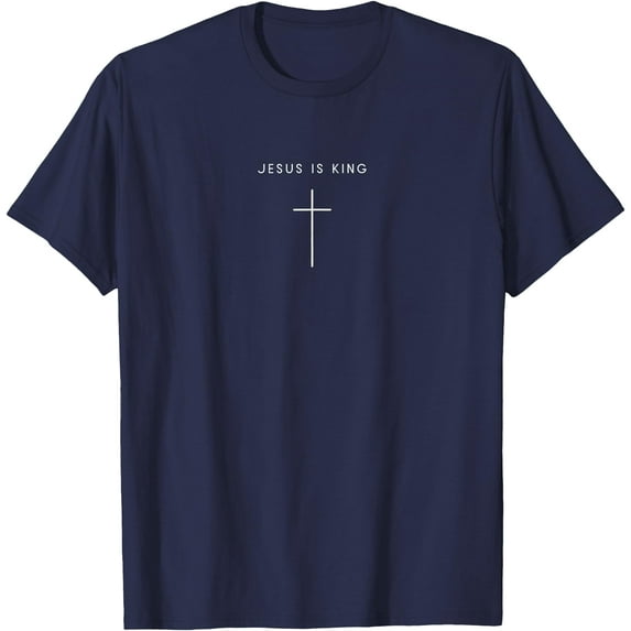 Minimalist Christian Religious Jesus Is King Cross Unisex T-Shirt for Men Women Kids,Navy Color,Size YS