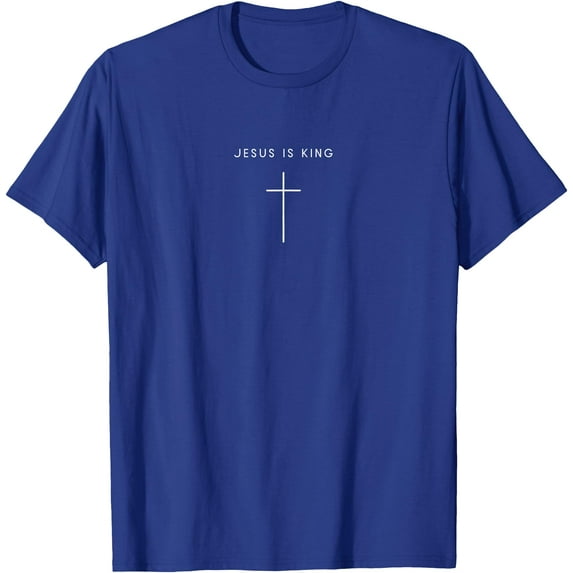 Minimalist Christian Religious Jesus Is King Cross Unisex T-Shirt for Men Women Kids,Royal Blue Color,Size 4XL