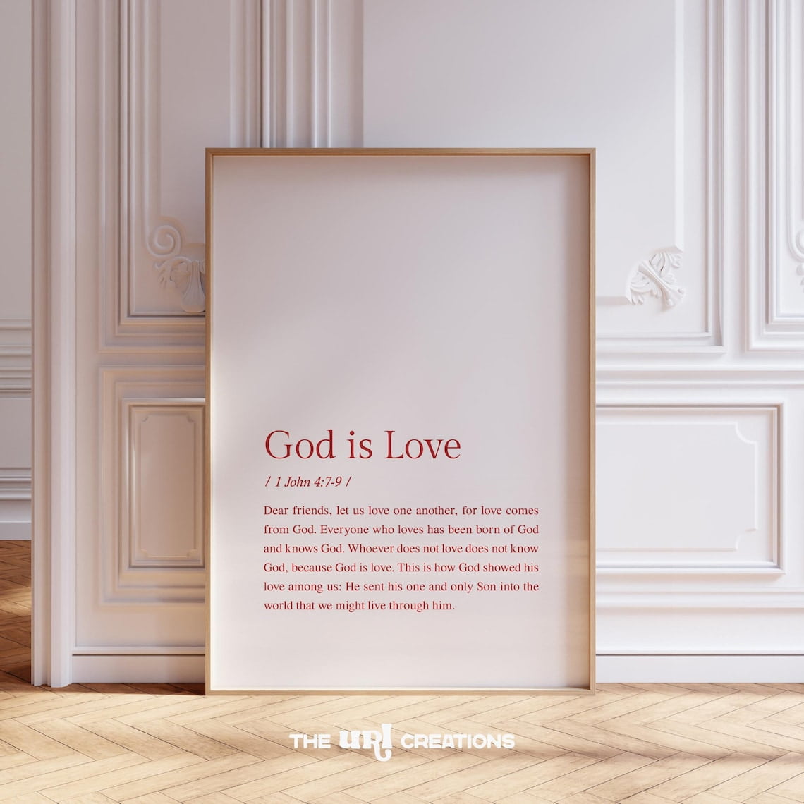 Minimalist christian wall art red god is love definition bible verse